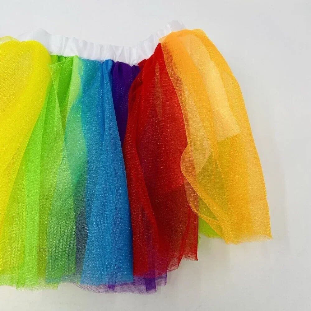 Youth Child Size S/M Mesh Tutu Skirt‎ in Rainbow For Play Pretend Halloween 449